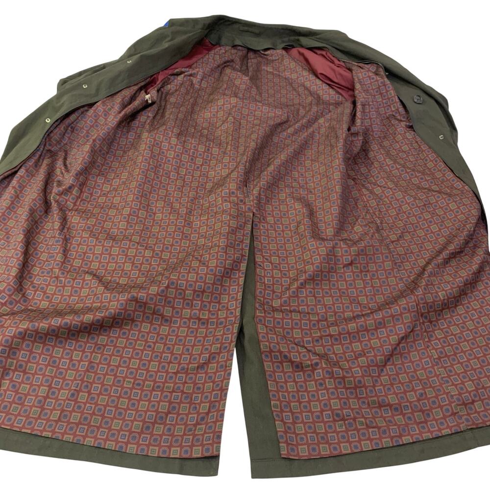 London Fog Mens Trench Coat 44 Reg. Olive Green Lined Double Breasted Old Money - Picture 11 of 16